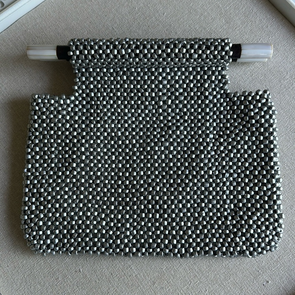 Silver handwoven purse bag Pearl inlay handle
